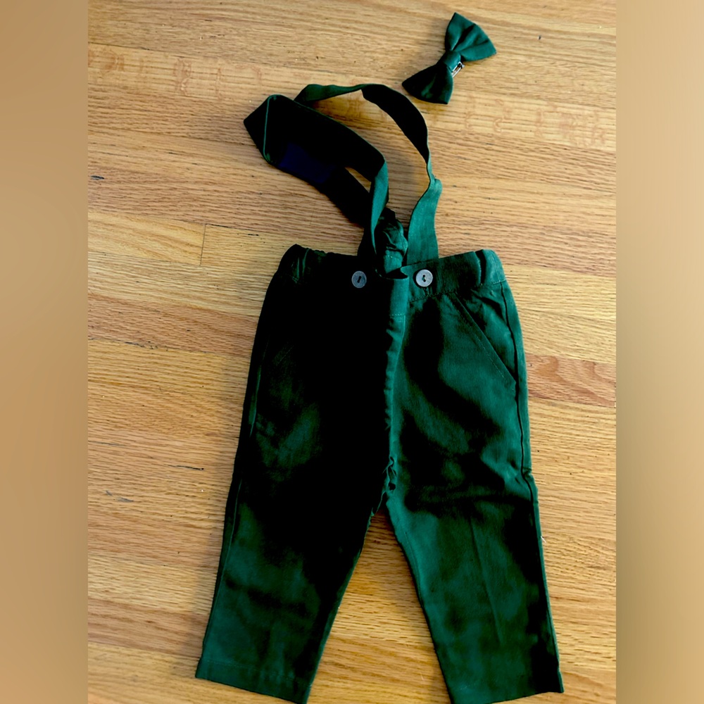 6M-9M Baby Boy Wedding Outfit - Pants, Suspenders, Bow tie